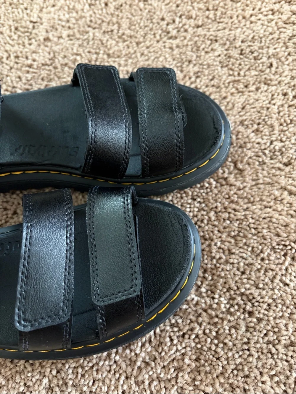 Dr. Martens Black Leather Kids Velcro Strap Sandals